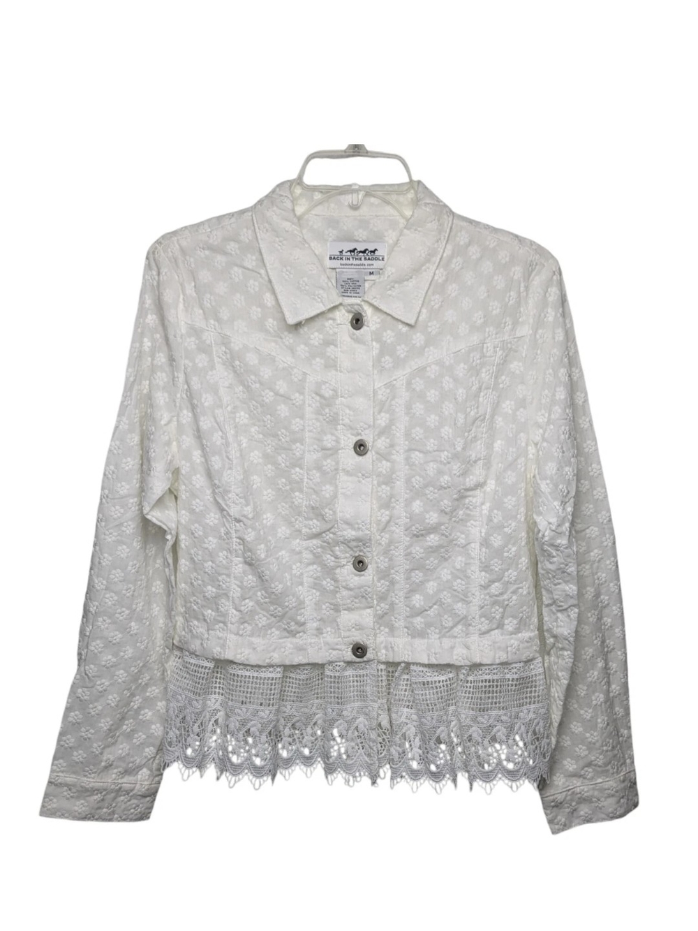 St. John's Bay White Eyelet Lace-Hem Jacket Embroidered Floral